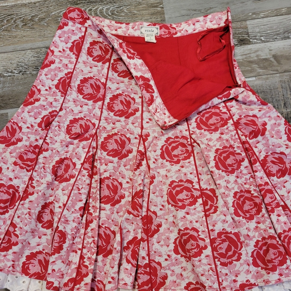 Anthropologie Viola Red Rose Layered Lace Skirt Size 0 - Picture 2 of 4
